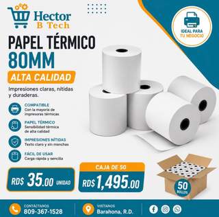 Papel termico 80mm PACK de 5