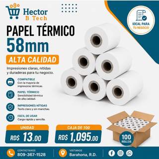 Papel térmico de verifone 58mm - caja de 100